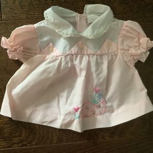 Vintage Mini Togs, Newborn Dress, Embroidered / Appliqué flowers, Pink, Lace